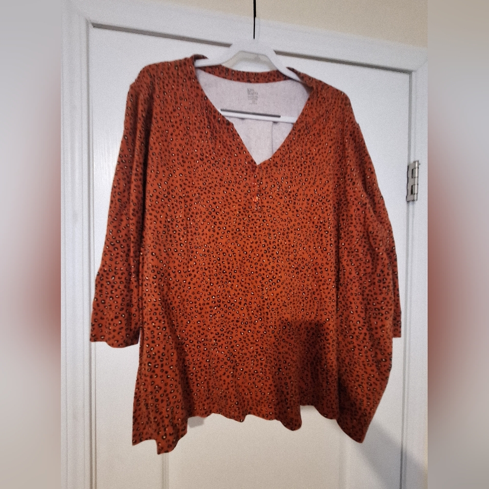 Kim Rogers Women's Orange‎ Leopard Print Top 4X